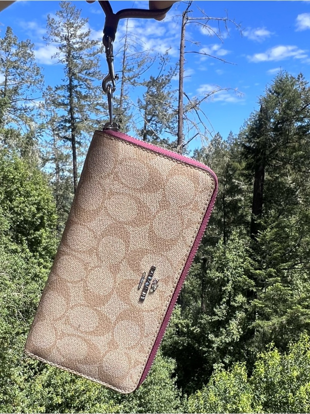 COACH Wallet Wristlet Credit Card Holder Zip-Around Wallet Khaki/Pink AUTHENTIC - Picture 10 of 11
